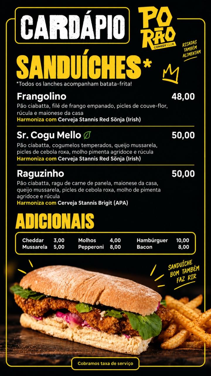 Cardápio do Porão Comedy Club — Sanduíches